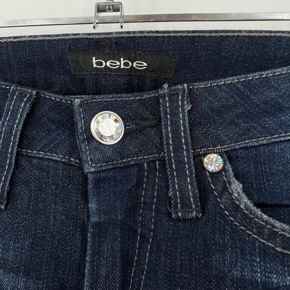 Bebe (24) (26x32) Regular Icon Crystal Knockout Skinny Jeans Myth Blue Low Rise - Picture 7 of 10